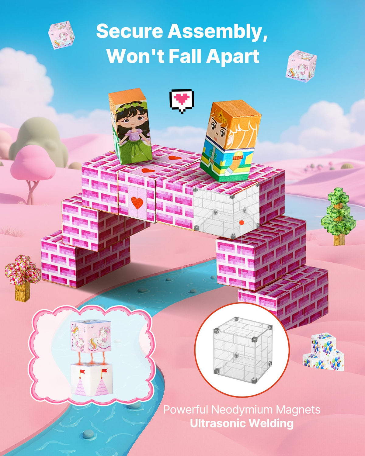 VEVOR Magnetic Blocks, 100 PCS Princess Castle Set, Magnetic Building Cubes for Kids, STEM Montessori Sensory Toys for Christmas Birthday Gift, Construction Stacking Toy for 3+ Years Old Boys & Girls - CLKGNBGZCB10F2AVW001V0 - view 4