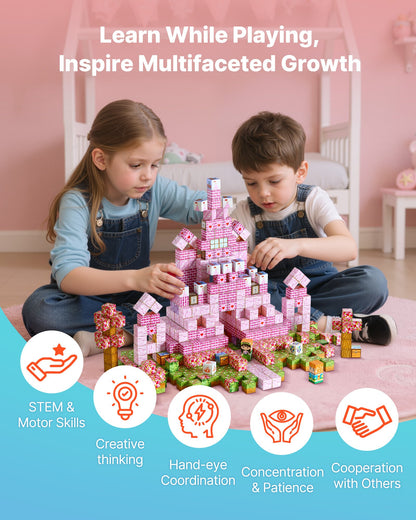 VEVOR Magnetic Blocks, 100 PCS Princess Castle Set, Magnetic Building Cubes for Kids, STEM Montessori Sensory Toys for Christmas Birthday Gift, Construction Stacking Toy for 3+ Years Old Boys & Girls - CLKGNBGZCB10F2AVW001V0 - view 5