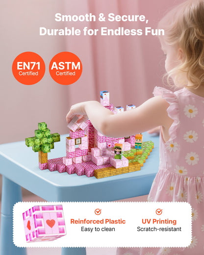 VEVOR Magnetic Blocks, 100 PCS Princess Castle Set, Magnetic Building Cubes for Kids, STEM Montessori Sensory Toys for Christmas Birthday Gift, Construction Stacking Toy for 3+ Years Old Boys & Girls - CLKGNBGZCB10F2AVW001V0 - view 6