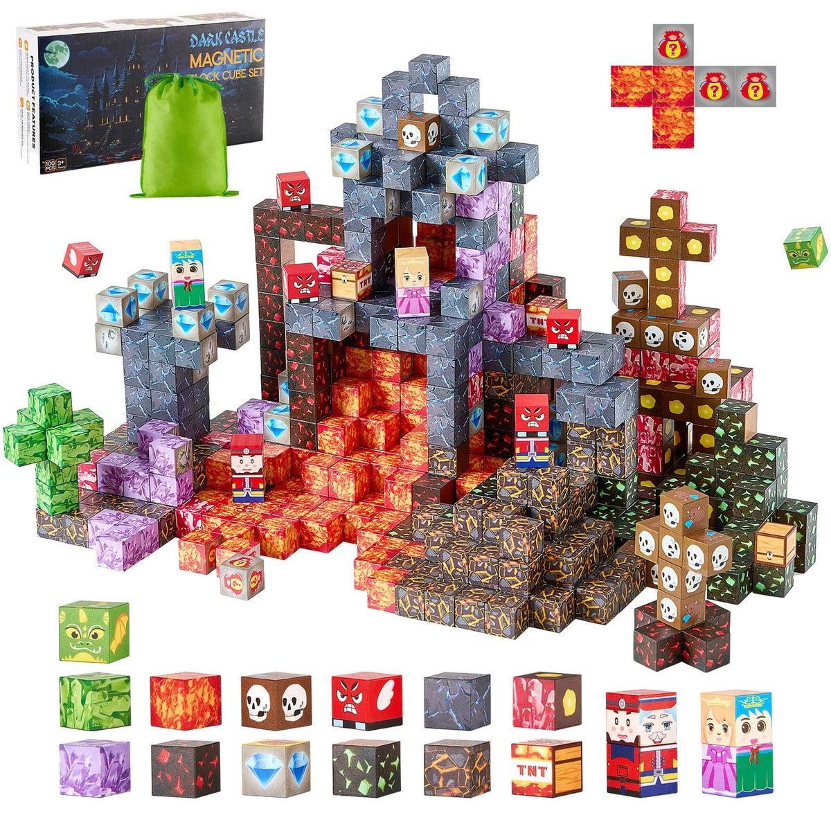 VEVOR Magnetic Blocks, 100 PCS Dark Castle Set, Magnetic Building Cubes for Kids, STEM Montessori Sensory Toys for Christmas Birthday Gift, Construction Stacking Toy for 3+ Years Old Boys & Girls - CLKGNBHACB106ISE6001V0 - view 1