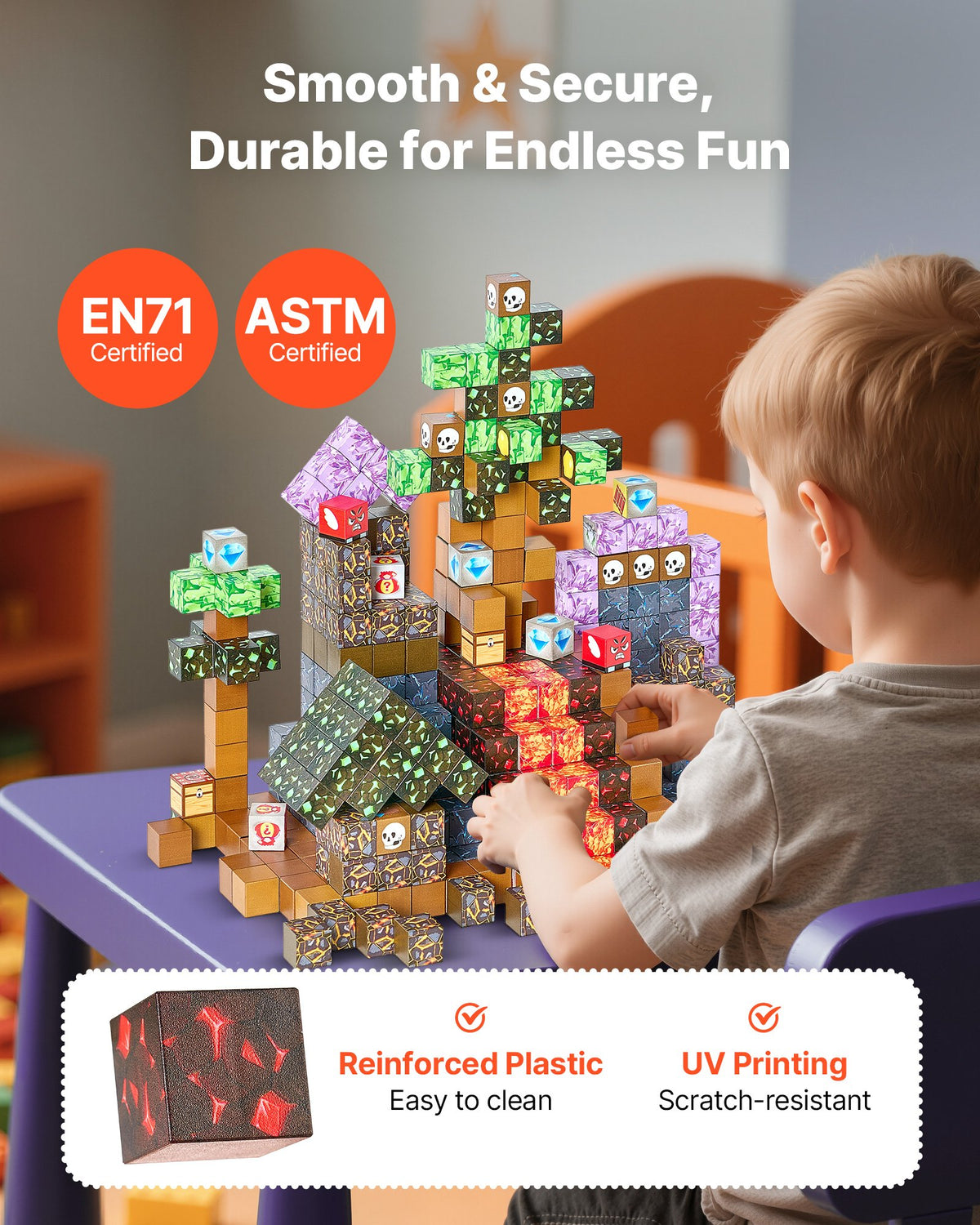 VEVOR Magnetic Blocks, 100 PCS Dark Castle Set, Magnetic Building Cubes for Kids, STEM Montessori Sensory Toys for Christmas Birthday Gift, Construction Stacking Toy for 3+ Years Old Boys & Girls - CLKGNBHACB106ISE6001V0 - view 6