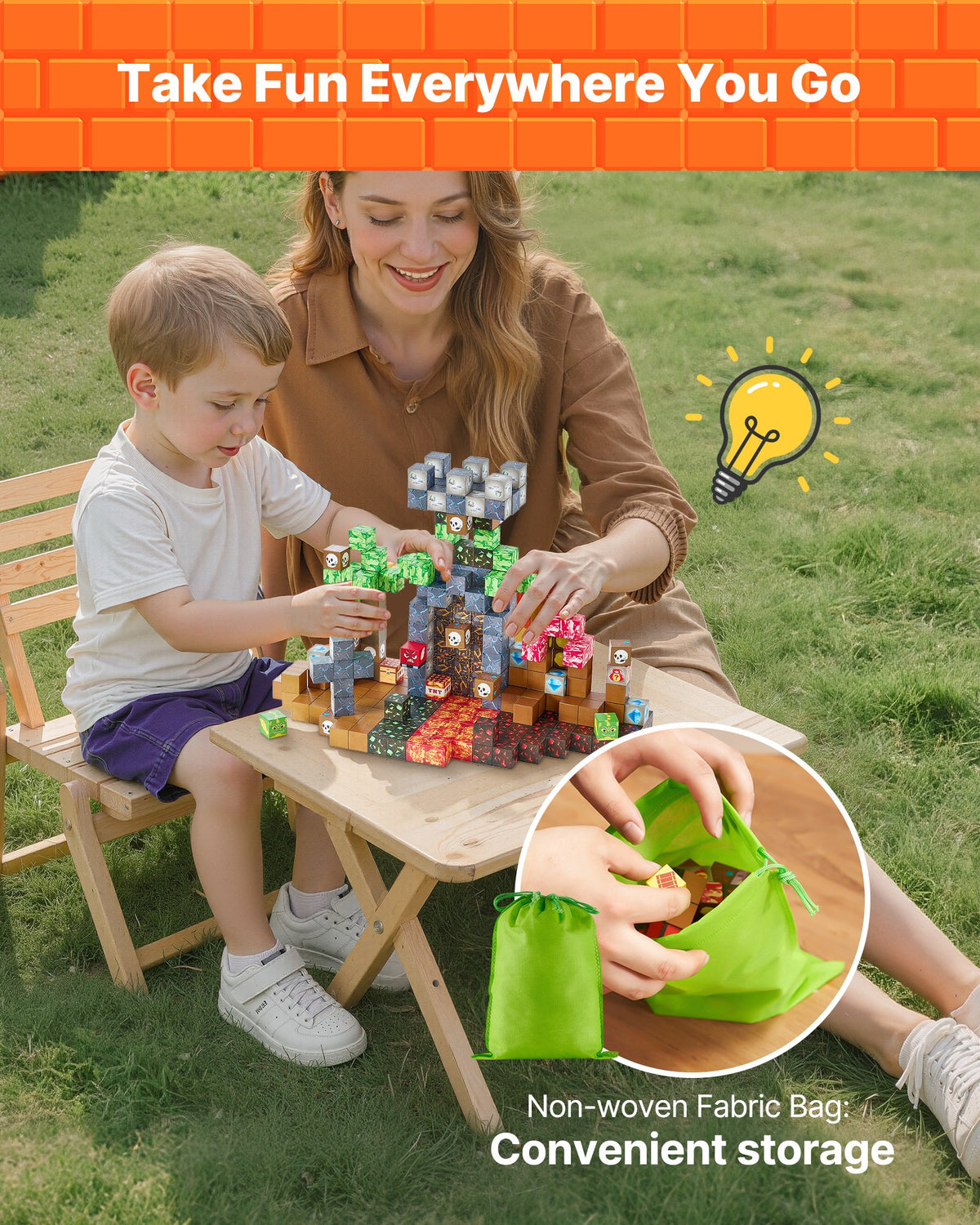 VEVOR Magnetic Blocks, 100 PCS Dark Castle Set, Magnetic Building Cubes for Kids, STEM Montessori Sensory Toys for Christmas Birthday Gift, Construction Stacking Toy for 3+ Years Old Boys & Girls - CLKGNBHACB106ISE6001V0 - view 7