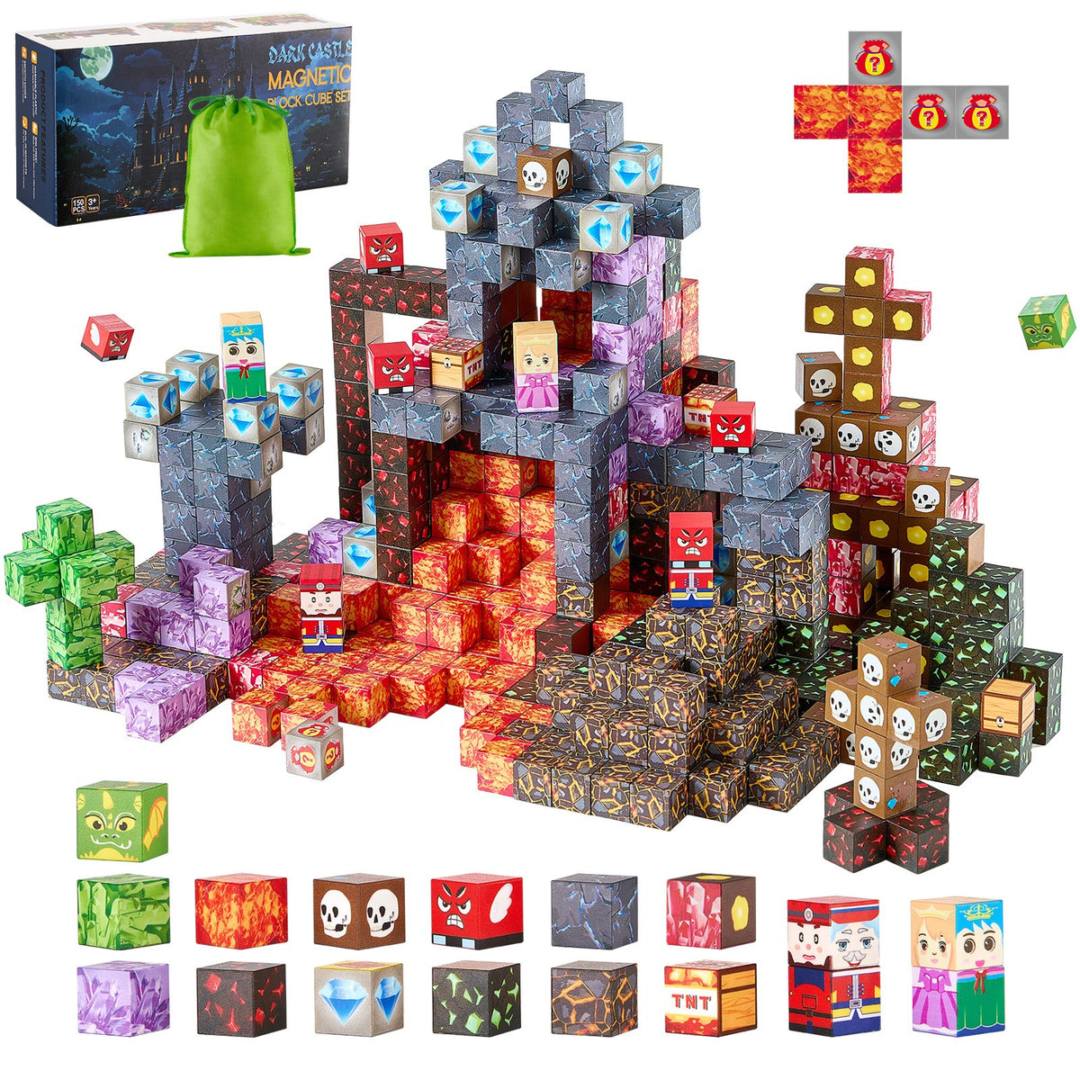 VEVOR Magnetic Blocks, 150 PCS Dark Castle Set, Magnetic Building Cubes for Kids, STEM Montessori Sensory Toys for Christmas Birthday Gift, Construction Stacking Toy for 3+ Years Old Boys & Girls - CLKGNBHACB15LP1JZ001V0 - view 1