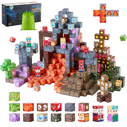 VEVOR Magnetic Blocks, 150 PCS Dark Castle Set, Magnetic Building Cubes for Kids, STEM Montessori Sensory Toys for Christmas Birthday Gift, Construction Stacking Toy for 3+ Years Old Boys & Girls - CLKGNBHACB15LP1JZ001V0 - view 2
