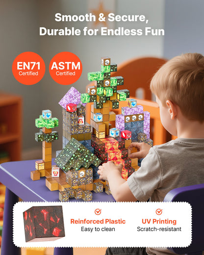VEVOR Magnetic Blocks, 150 PCS Dark Castle Set, Magnetic Building Cubes for Kids, STEM Montessori Sensory Toys for Christmas Birthday Gift, Construction Stacking Toy for 3+ Years Old Boys & Girls - CLKGNBHACB15LP1JZ001V0 - view 6