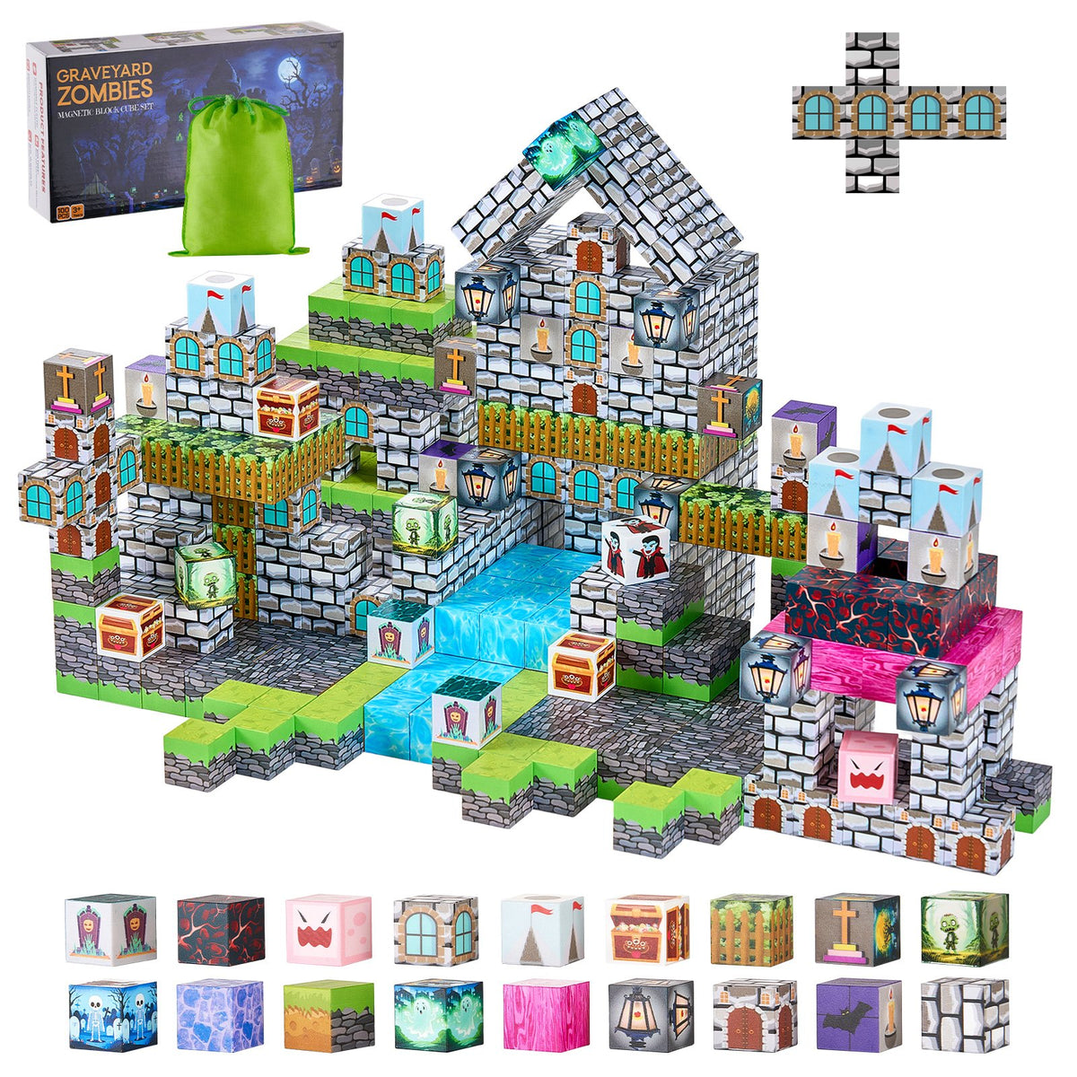 VEVOR Magnetic Blocks, 100 PCS Cemetery Zombies Set, Magnetic Building Cubes for Kids, STEM Montessori Sensory Toys for Christmas Birthday Gift, Construction Stacking Toy for 3+ Years Old Boys & Girls - CLKGNBMDJS10BURVH001V0 - view 1