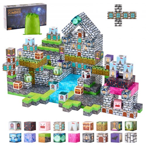VEVOR Magnetic Blocks, 100 PCS Cemetery Zombies Set, Magnetic Building Cubes for Kids, STEM Montessori Sensory Toys for Christmas Birthday Gift, Construction Stacking Toy for 3+ Years Old Boys & Girls - CLKGNBMDJS10BURVH001V0 - view 2