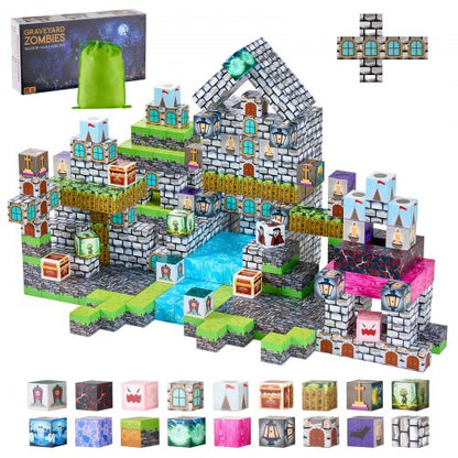 VEVOR Magnetic Blocks, 100 PCS Cemetery Zombies Set, Magnetic Building Cubes for Kids, STEM Montessori Sensory Toys for Christmas Birthday Gift, Construction Stacking Toy for 3+ Years Old Boys & Girls - CLKGNBMDJS10BURVH001V0 - view 2