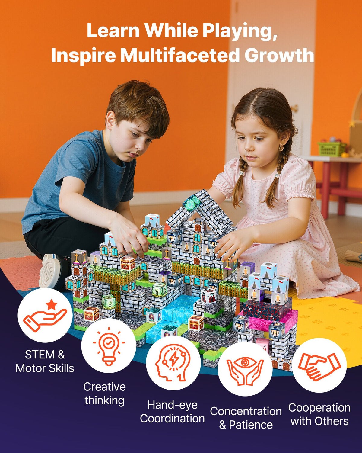 VEVOR Magnetic Blocks, 100 PCS Cemetery Zombies Set, Magnetic Building Cubes for Kids, STEM Montessori Sensory Toys for Christmas Birthday Gift, Construction Stacking Toy for 3+ Years Old Boys & Girls - CLKGNBMDJS10BURVH001V0 - view 5
