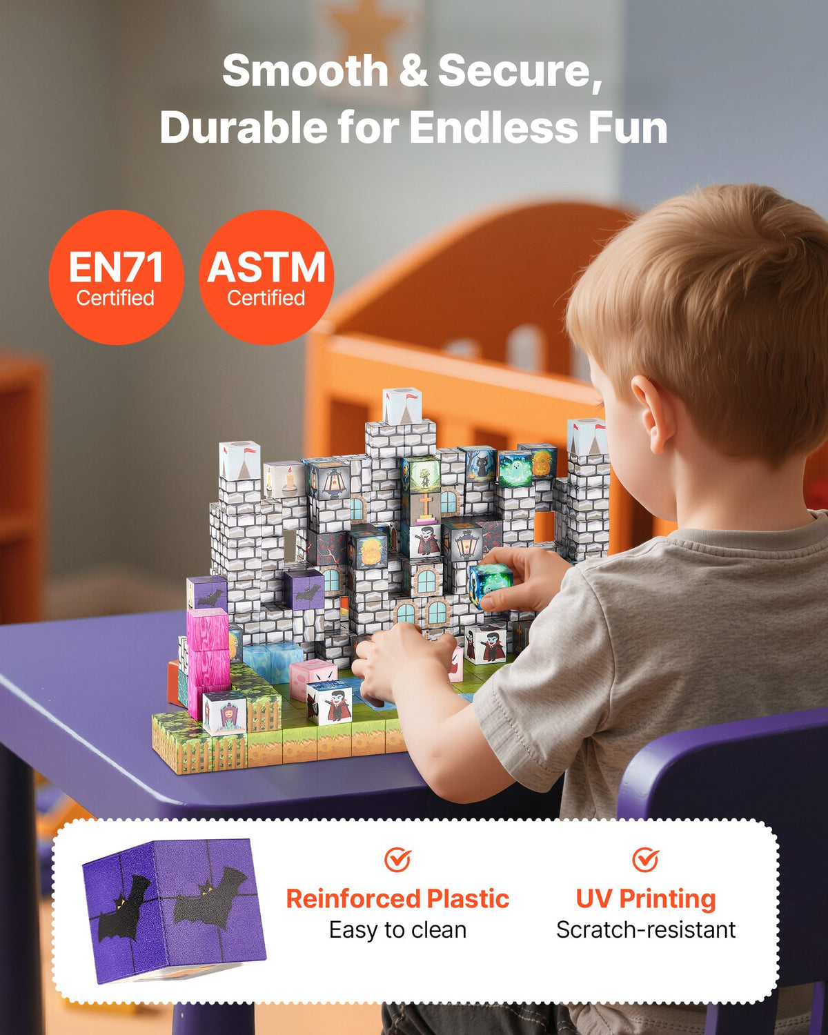VEVOR Magnetic Blocks, 100 PCS Cemetery Zombies Set, Magnetic Building Cubes for Kids, STEM Montessori Sensory Toys for Christmas Birthday Gift, Construction Stacking Toy for 3+ Years Old Boys & Girls - CLKGNBMDJS10BURVH001V0 - view 6