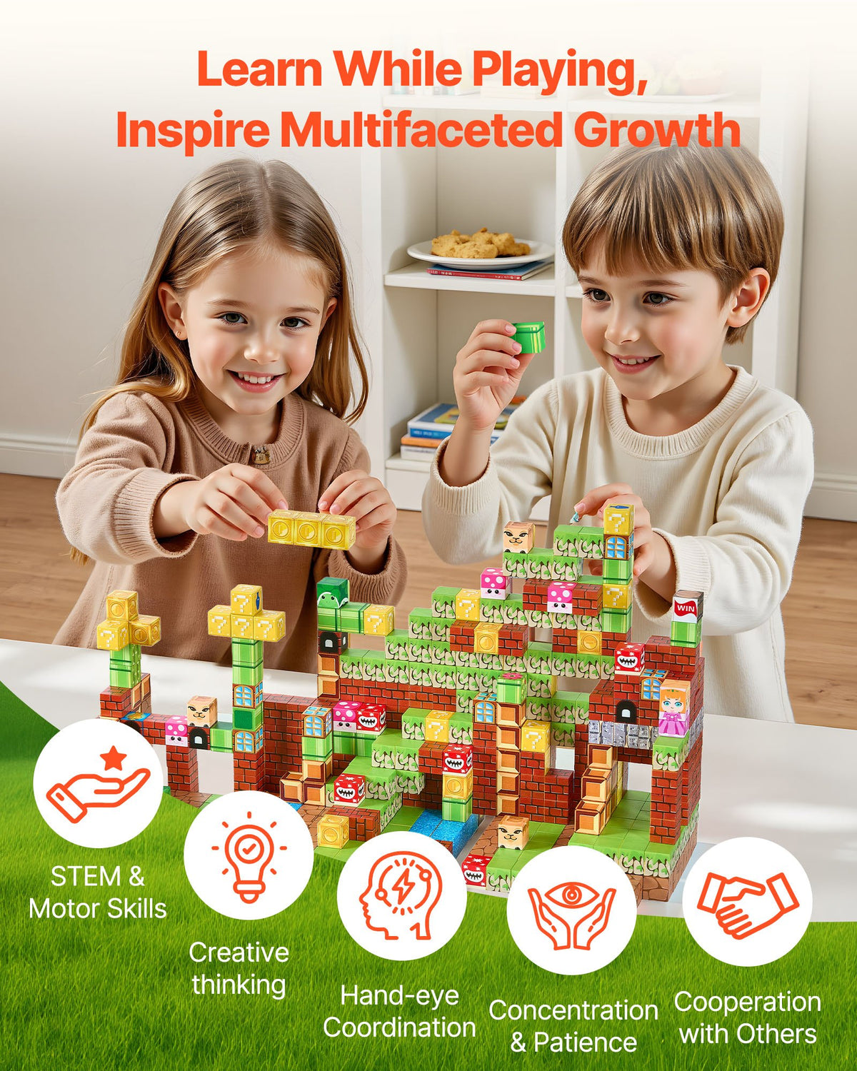 VEVOR Magnetic Blocks, 100 PCS Magnet Blocks Set, Magnetic Building Cubes for Kids, STEM Montessori Sensory Toys for Christmas Birthday Gift, Construction Stacking Toy for 3+ Years Old Boys & Girls - CLKGNBMLACJ1X74U6001V0 - view 5