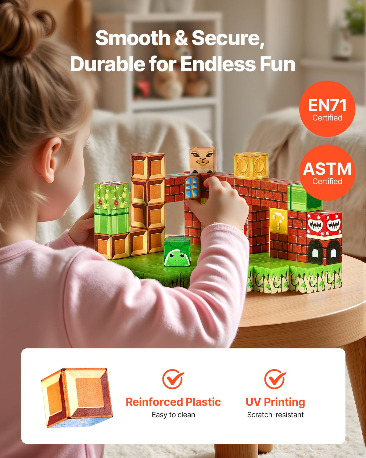 VEVOR Magnetic Blocks, 100 PCS Magnet Blocks Set, Magnetic Building Cubes for Kids, STEM Montessori Sensory Toys for Christmas Birthday Gift, Construction Stacking Toy for 3+ Years Old Boys & Girls - CLKGNBMLACJ1X74U6001V0 - view 6