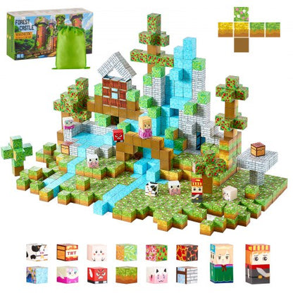 VEVOR Magnetic Blocks, 150 PCS Forest Castle Set, Magnetic Building Cubes for Kids, STEM Montessori Sensory Toys for Christmas Birthday Gift, Construction Stacking Toy for 3+ Years Old Boys & Girls - CLKGNBSLCB15HUVOP001V0 - view 2