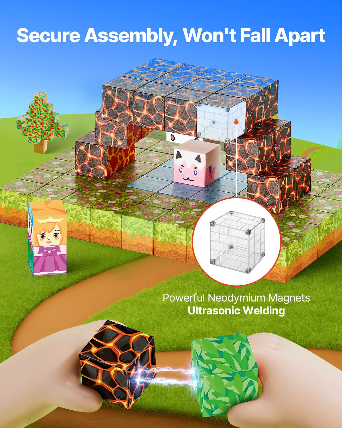 VEVOR Magnetic Blocks, 150 PCS Forest Castle Set, Magnetic Building Cubes for Kids, STEM Montessori Sensory Toys for Christmas Birthday Gift, Construction Stacking Toy for 3+ Years Old Boys & Girls - CLKGNBSLCB15HUVOP001V0 - view 4