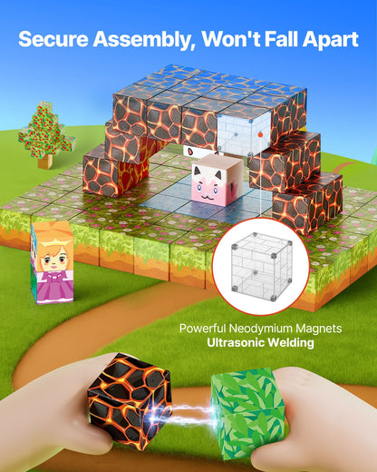 VEVOR Magnetic Blocks, 150 PCS Forest Castle Set, Magnetic Building Cubes for Kids, STEM Montessori Sensory Toys for Christmas Birthday Gift, Construction Stacking Toy for 3+ Years Old Boys & Girls - CLKGNBSLCB15HUVOP001V0 - view 4