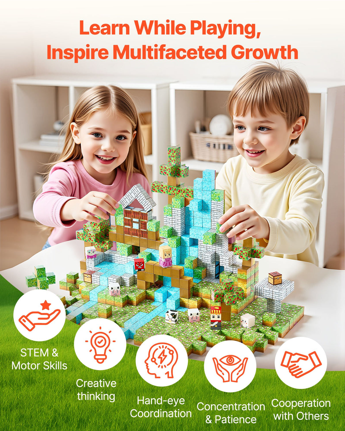 VEVOR Magnetic Blocks, 150 PCS Forest Castle Set, Magnetic Building Cubes for Kids, STEM Montessori Sensory Toys for Christmas Birthday Gift, Construction Stacking Toy for 3+ Years Old Boys & Girls - CLKGNBSLCB15HUVOP001V0 - view 5