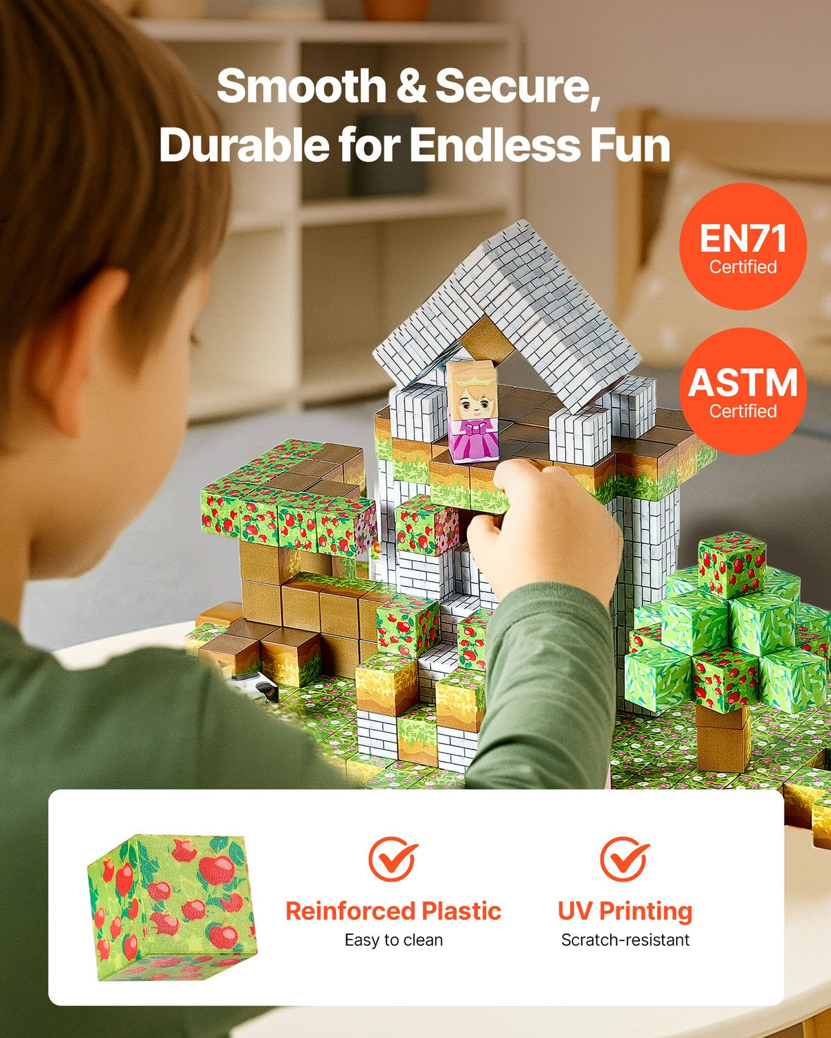 VEVOR Magnetic Blocks, 150 PCS Forest Castle Set, Magnetic Building Cubes for Kids, STEM Montessori Sensory Toys for Christmas Birthday Gift, Construction Stacking Toy for 3+ Years Old Boys & Girls - CLKGNBSLCB15HUVOP001V0 - view 6