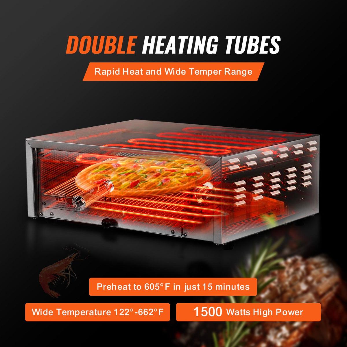 VEVOR Countertop Electric Pizza Oven, 12-inch, 1500W, 32-572 °F Temp Range, Stainless Steel Construction and Easy-to-Clean Crumb Tray, Suitable for Both Commercial and Home Use - CLMDRPSLDCDXV2U7ZV1 - view 4