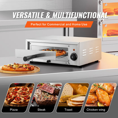 VEVOR Countertop Electric Pizza Oven, 12-inch, 1500W, 32-572 °F Temp Range, Stainless Steel Construction and Easy-to-Clean Crumb Tray, Suitable for Both Commercial and Home Use - CLMDRPSLDCDXV2U7ZV1 - view 7