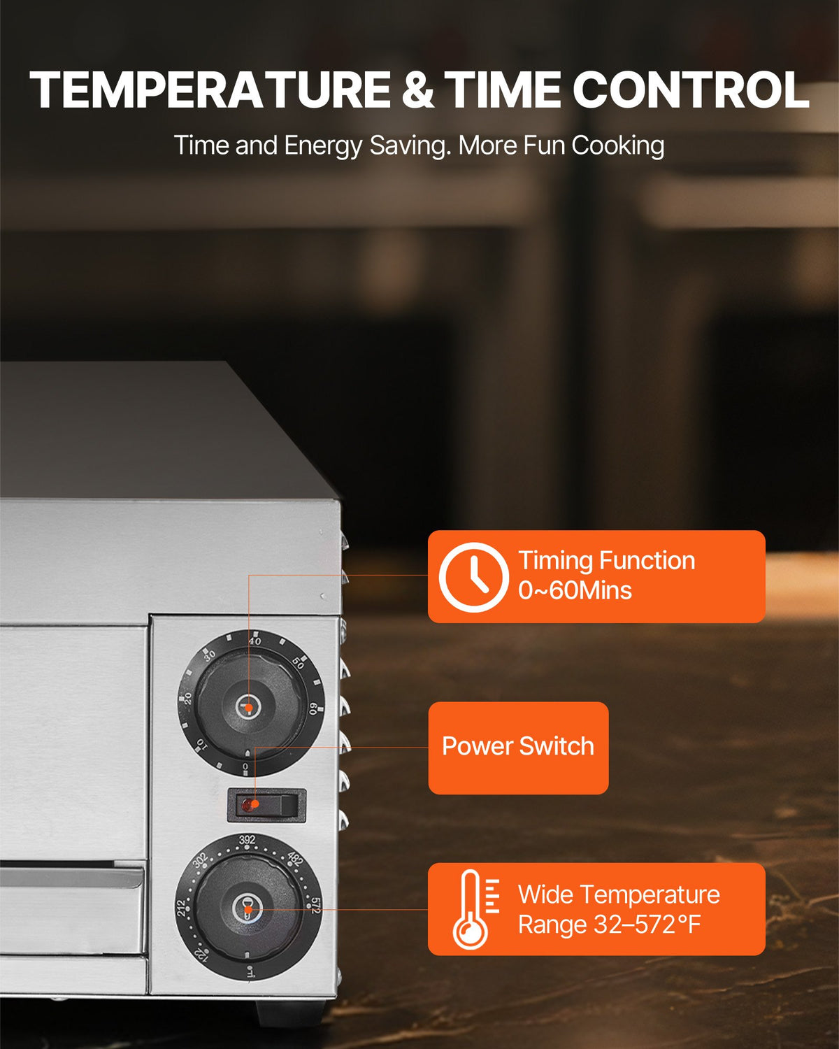 VEVOR Electric Pizza Oven for Countertops, 12-inch, 1500W, with Temp Control & 0-60 Min Timer, Even Baking Technology & Easy Clean Crumb Tray, Ideal for Both Commercial & Home Kitchens - CLMDRPSLDCSXBI3U5V1 - view 5