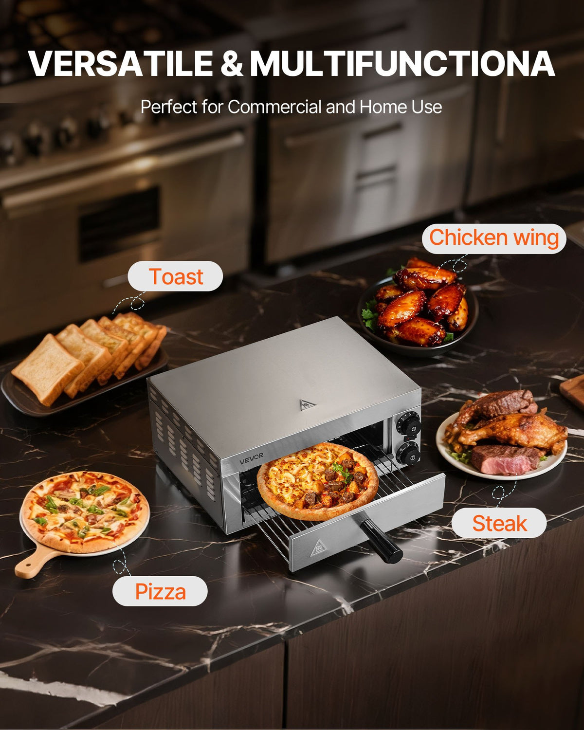 VEVOR Electric Pizza Oven for Countertops, 12-inch, 1500W, with Temp Control & 0-60 Min Timer, Even Baking Technology & Easy Clean Crumb Tray, Ideal for Both Commercial & Home Kitchens - CLMDRPSLDCSXBI3U5V1 - view 7