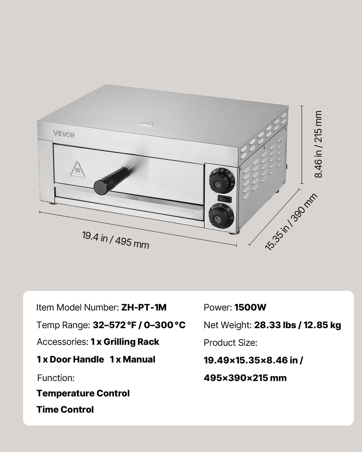 VEVOR Electric Pizza Oven for Countertops, 12-inch, 1500W, with Temp Control & 0-60 Min Timer, Even Baking Technology & Easy Clean Crumb Tray, Ideal for Both Commercial & Home Kitchens - CLMDRPSLDCSXBI3U5V1 - view 8