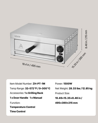 VEVOR Electric Pizza Oven for Countertops, 12-inch, 1500W, with Temp Control & 0-60 Min Timer, Even Baking Technology & Easy Clean Crumb Tray, Ideal for Both Commercial & Home Kitchens - CLMDRPSLDCSXBI3U5V1 - view 8