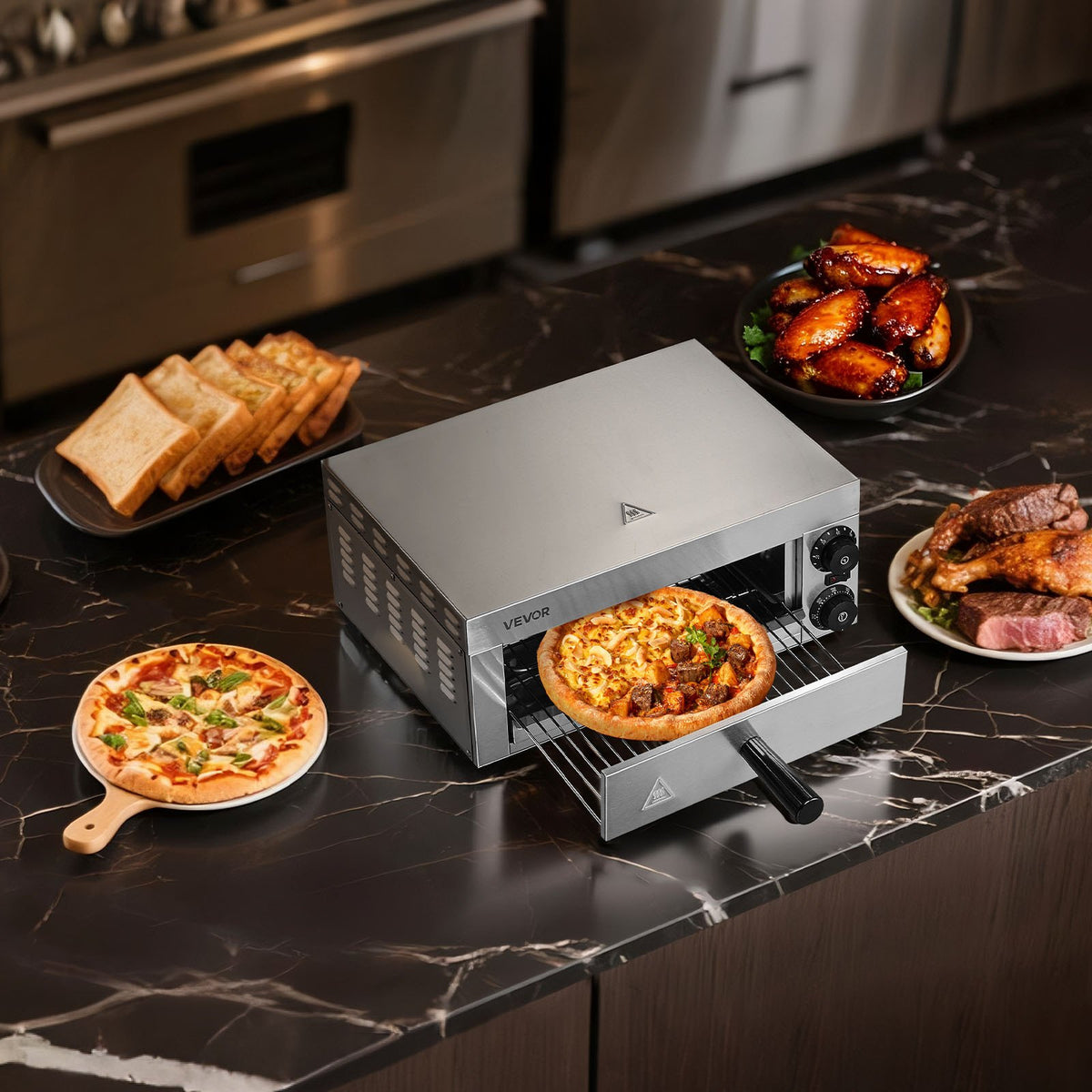 VEVOR Electric Pizza Oven for Countertops, 12-inch, 1500W, with Temp Control & 0-60 Min Timer, Even Baking Technology & Easy Clean Crumb Tray, Ideal for Both Commercial & Home Kitchens - CLMDRPSLDCSXBI3U5V1 - view 9