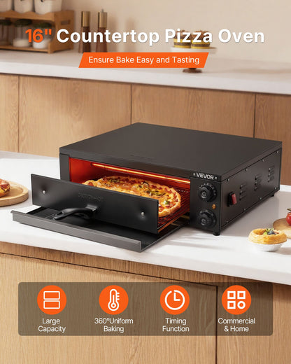 VEVOR Electric Pizza Oven, 16 in Countertop Pizza Oven, 77 to 572°F Temp Range, 1750W Indoor Pizzas Maker w/Timing & Temp Control, Pizzas Cooker w/Dual Heat Tube, Grill Rack, for Kitchen & Commercial - CLMDRPSLDCSXEKCGR001V1 - view 3