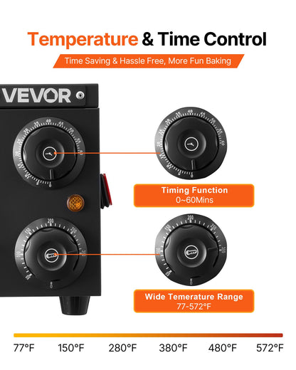 VEVOR Electric Pizza Oven, 16 in Countertop Pizza Oven, 77 to 572°F Temp Range, 1750W Indoor Pizzas Maker w/Timing & Temp Control, Pizzas Cooker w/Dual Heat Tube, Grill Rack, for Kitchen & Commercial - CLMDRPSLDCSXEKCGR001V1 - view 5