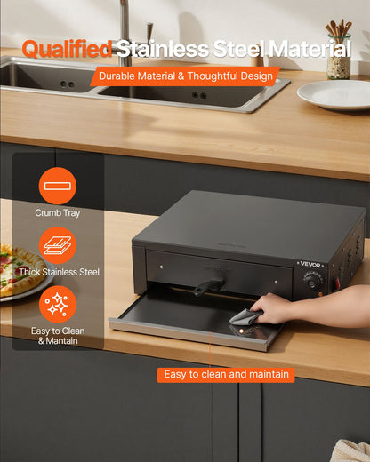 VEVOR Electric Pizza Oven, 16 in Countertop Pizza Oven, 77 to 572°F Temp Range, 1750W Indoor Pizzas Maker w/Timing & Temp Control, Pizzas Cooker w/Dual Heat Tube, Grill Rack, for Kitchen & Commercial - CLMDRPSLDCSXEKCGR001V1 - view 6
