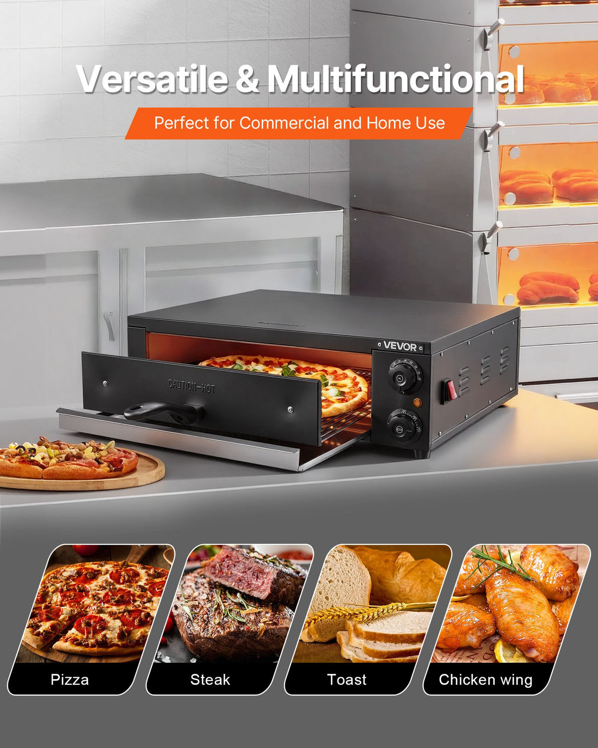 VEVOR Electric Pizza Oven, 16 in Countertop Pizza Oven, 77 to 572°F Temp Range, 1750W Indoor Pizzas Maker w/Timing & Temp Control, Pizzas Cooker w/Dual Heat Tube, Grill Rack, for Kitchen & Commercial - CLMDRPSLDCSXEKCGR001V1 - view 7