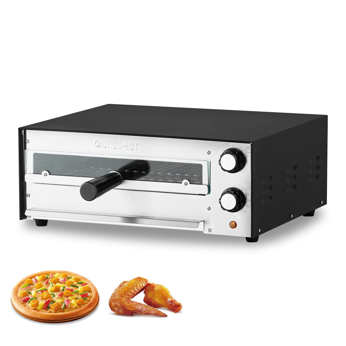 VEVOR Electric Pizza Oven, 12-inch Countertops Pizza Ovens, 572°F Max Temp, 1450W Indoor Pizzas Maker w/Timing & Temp Control, Pizza Cooker w/Dual Heat Tube, Crumb Tray, for Diner and Home Kitchen - CLMDRPSLDCSXPIGL5001V1 - view 1