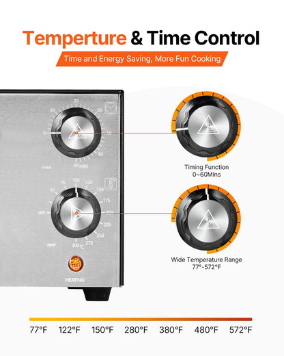 VEVOR Electric Pizza Oven, 12-inch Countertops Pizza Ovens, 572°F Max Temp, 1450W Indoor Pizzas Maker w/Timing & Temp Control, Pizza Cooker w/Dual Heat Tube, Crumb Tray, for Diner and Home Kitchen - CLMDRPSLDCSXPIGL5001V1 - view 5