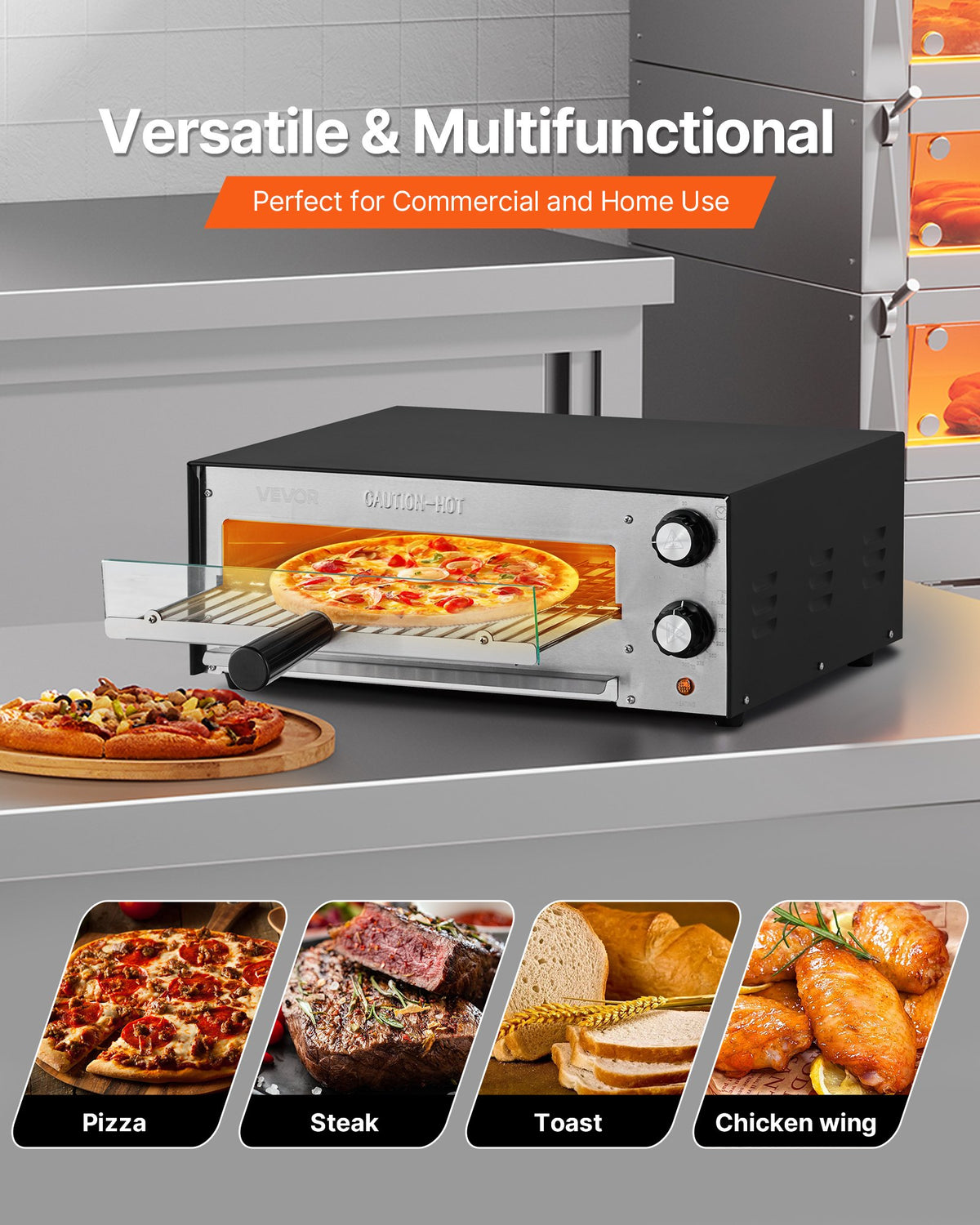 VEVOR Electric Pizza Oven, 12-inch Countertops Pizza Ovens, 572°F Max Temp, 1450W Indoor Pizzas Maker w/Timing & Temp Control, Pizza Cooker w/Dual Heat Tube, Crumb Tray, for Diner and Home Kitchen - CLMDRPSLDCSXPIGL5001V1 - view 7
