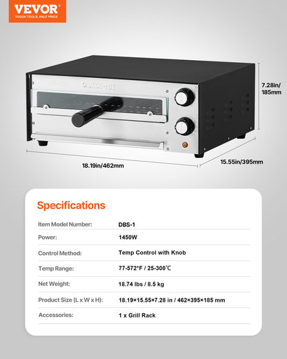 VEVOR Electric Pizza Oven, 12-inch Countertops Pizza Ovens, 572°F Max Temp, 1450W Indoor Pizzas Maker w/Timing & Temp Control, Pizza Cooker w/Dual Heat Tube, Crumb Tray, for Diner and Home Kitchen - CLMDRPSLDCSXPIGL5001V1 - view 8