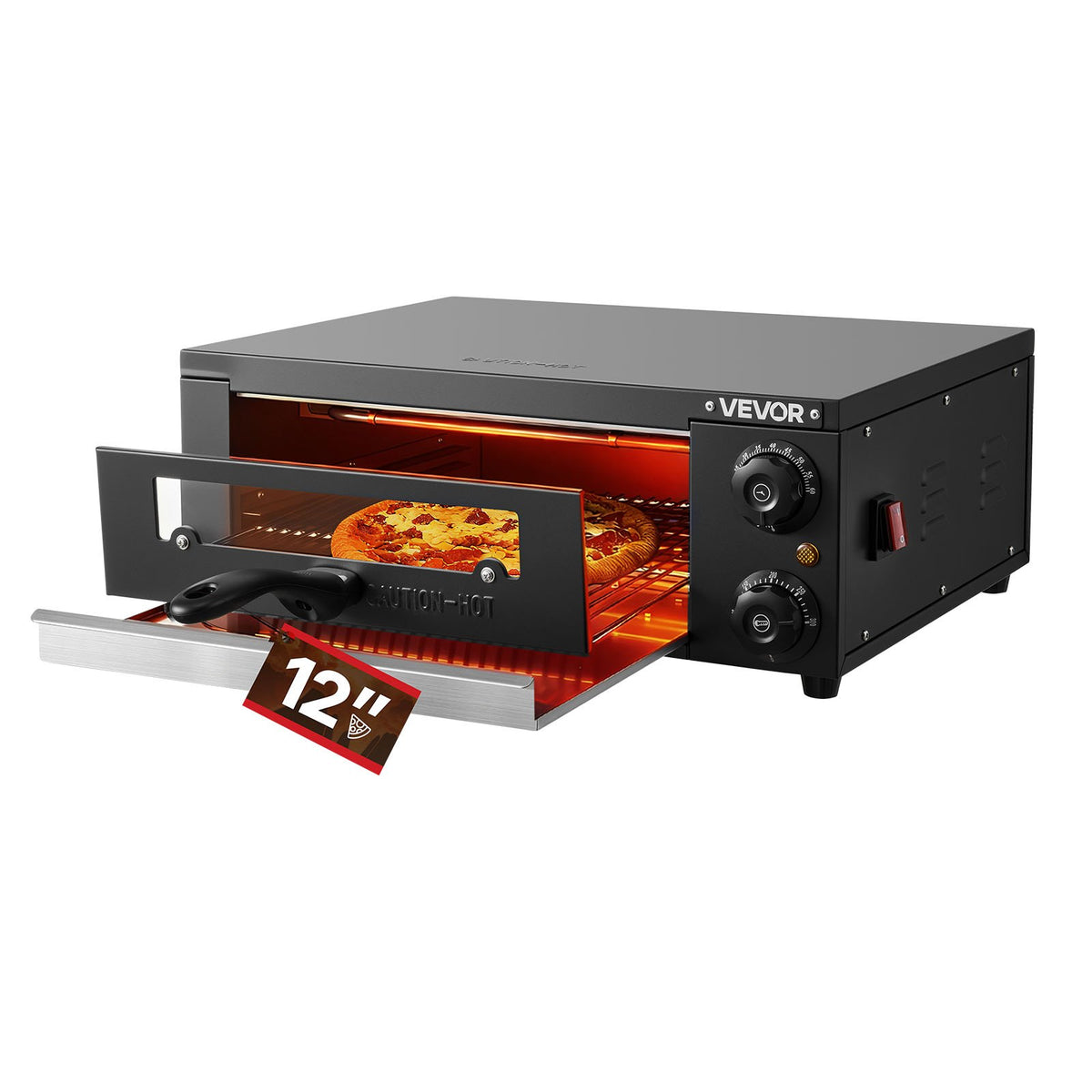 VEVOR Electric Pizza Oven, 12 in Countertop Pizza Oven, 77 to 572°F Temp Range, 1450W Indoor Pizzas Maker w/Timing & Temp Control, Pizzas Cooker w/Dual Heat Tube, Grill Rack, for Kitchen & Commercial - CLMDRPSLDCSXUXGHY001V1 - view 1