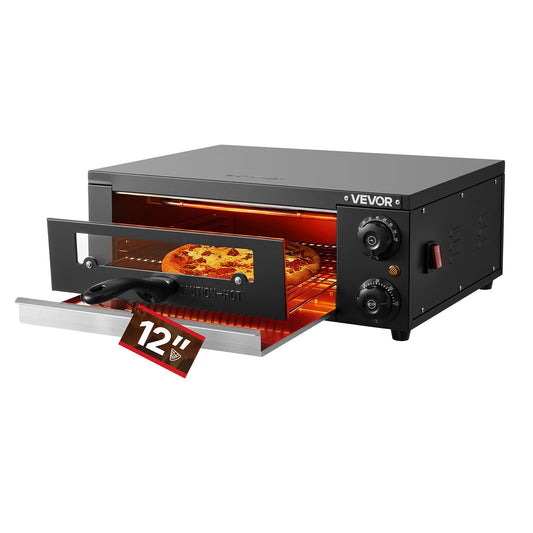VEVOR Electric Pizza Oven, 12 in Countertop Pizza Oven, 77 to 572°F Temp Range, 1450W Indoor Pizzas Maker w/Timing & Temp Control, Pizzas Cooker w/Dual Heat Tube, Grill Rack, for Kitchen & Commercial - CLMDRPSLDCSXUXGHY001V1 - view 1