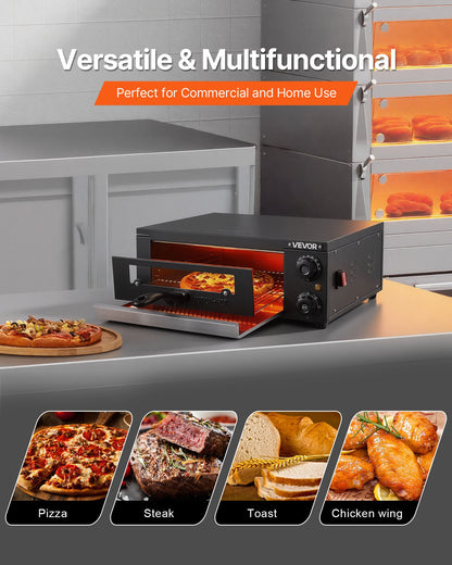 VEVOR Electric Pizza Oven, 12 in Countertop Pizza Oven, 77 to 572°F Temp Range, 1450W Indoor Pizzas Maker w/Timing & Temp Control, Pizzas Cooker w/Dual Heat Tube, Grill Rack, for Kitchen & Commercial - CLMDRPSLDCSXUXGHY001V1 - view 7