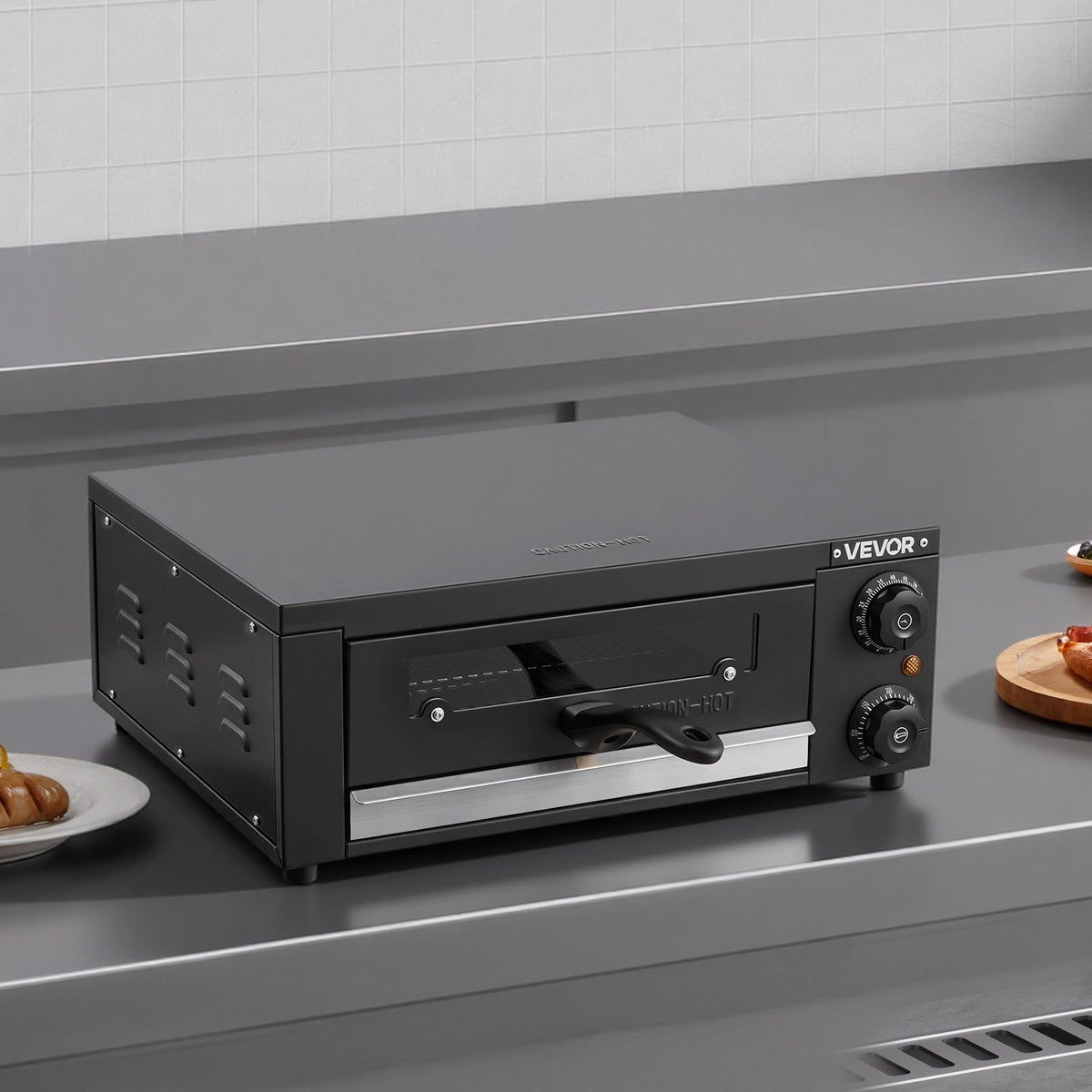 VEVOR Electric Pizza Oven, 12 in Countertop Pizza Oven, 77 to 572°F Temp Range, 1450W Indoor Pizzas Maker w/Timing & Temp Control, Pizzas Cooker w/Dual Heat Tube, Grill Rack, for Kitchen & Commercial - CLMDRPSLDCSXUXGHY001V1 - view 9