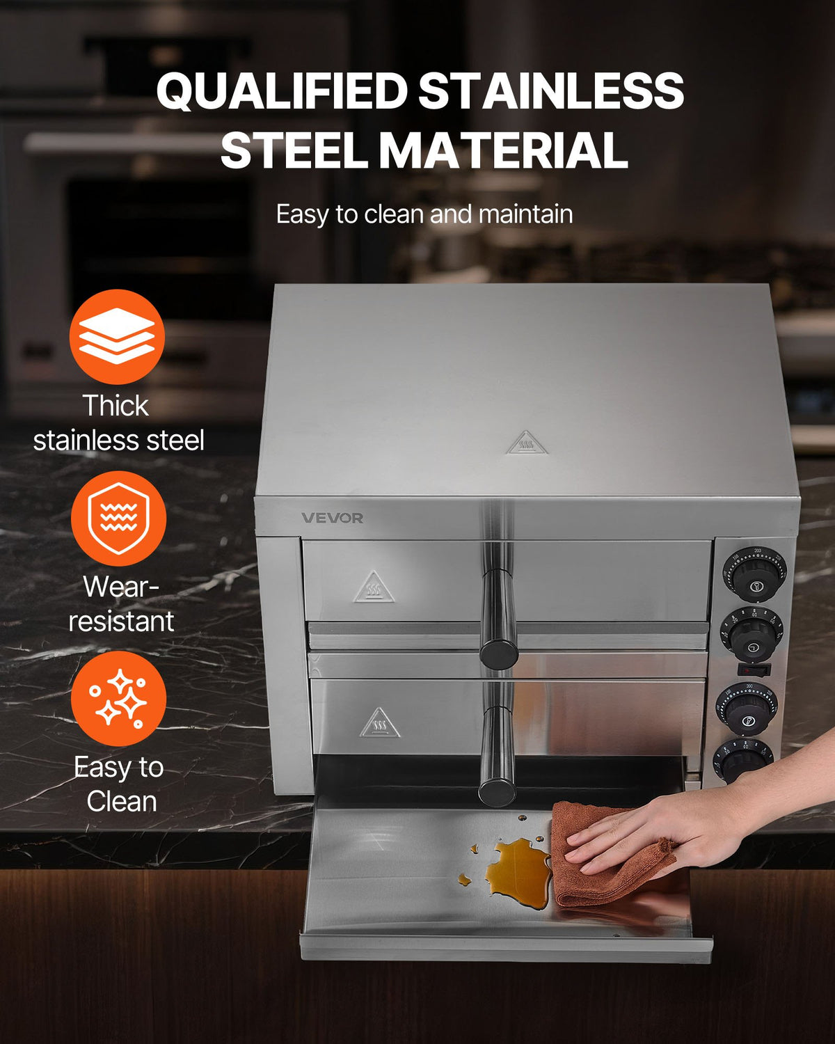 VEVOR Electric Pizza Oven for Countertops, 12-inch, 1700W, with Temp Control & 0-60 Min Timer, Even Baking Technology & Easy Clean Crumb Tray, Ideal for Both Commercial & Home Kitchens - CLMDRPSLSCSXXHD6UV1 - view 6