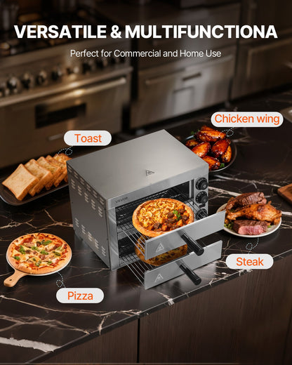 VEVOR Electric Pizza Oven for Countertops, 12-inch, 1700W, with Temp Control & 0-60 Min Timer, Even Baking Technology & Easy Clean Crumb Tray, Ideal for Both Commercial & Home Kitchens - CLMDRPSLSCSXXHD6UV1 - view 7