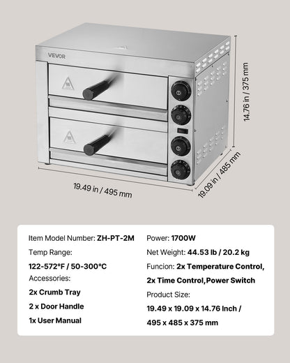 VEVOR Electric Pizza Oven for Countertops, 12-inch, 1700W, with Temp Control & 0-60 Min Timer, Even Baking Technology & Easy Clean Crumb Tray, Ideal for Both Commercial & Home Kitchens - CLMDRPSLSCSXXHD6UV1 - view 8