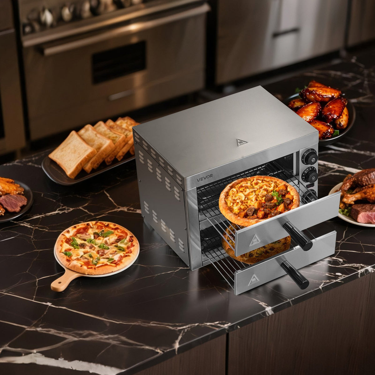 VEVOR Electric Pizza Oven for Countertops, 12-inch, 1700W, with Temp Control & 0-60 Min Timer, Even Baking Technology & Easy Clean Crumb Tray, Ideal for Both Commercial & Home Kitchens - CLMDRPSLSCSXXHD6UV1 - view 9