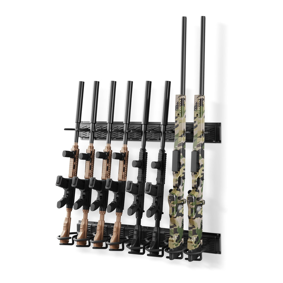 VEVOR Indoor Gun Rack, Heavy Duty Steel, Wall Mount Rifle and Shotgun Rack, 8 Slots for Long Guns, Gun Display Rifle Storage Holder with Screws, for Home Garage Office Retail Shop Hunting Cabin Wall - CLQJJS8QW0007B6X8001V0 - view 1