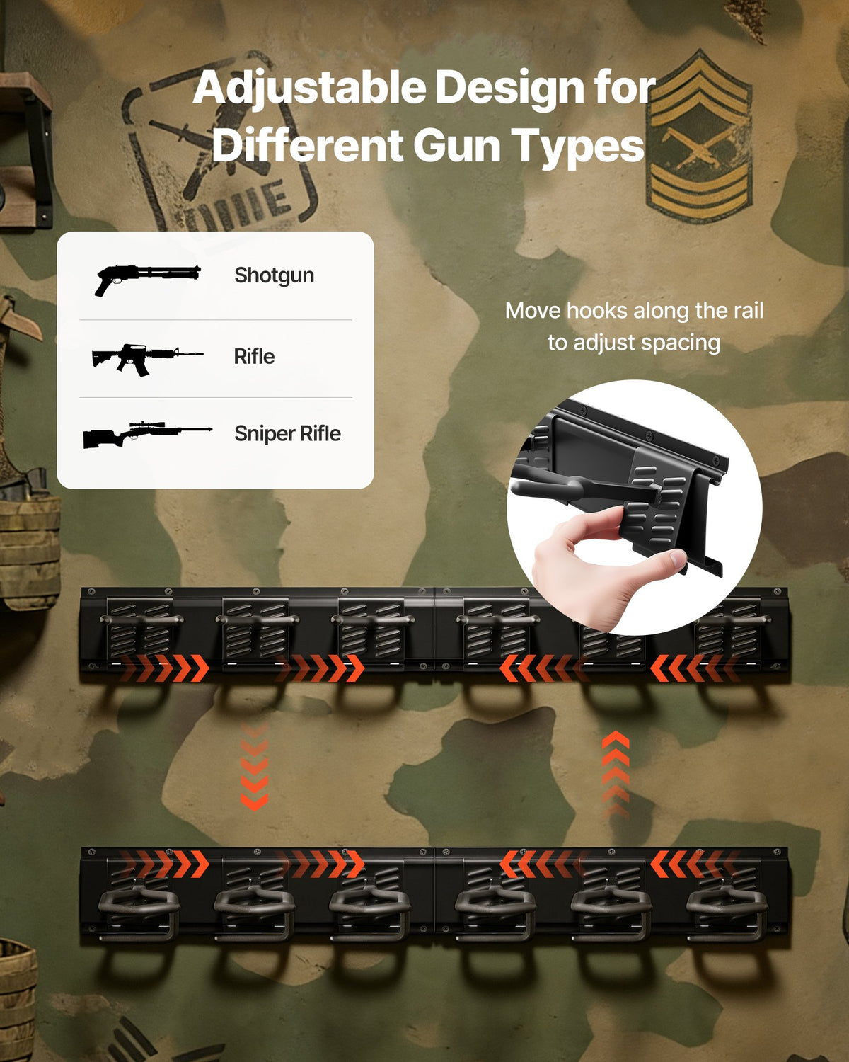 VEVOR Indoor Gun Rack, Heavy Duty Steel, Wall Mount Rifle and Shotgun Rack, 8 Slots for Long Guns, Gun Display Rifle Storage Holder with Screws, for Home Garage Office Retail Shop Hunting Cabin Wall - CLQJJS8QW0007B6X8001V0 - view 4