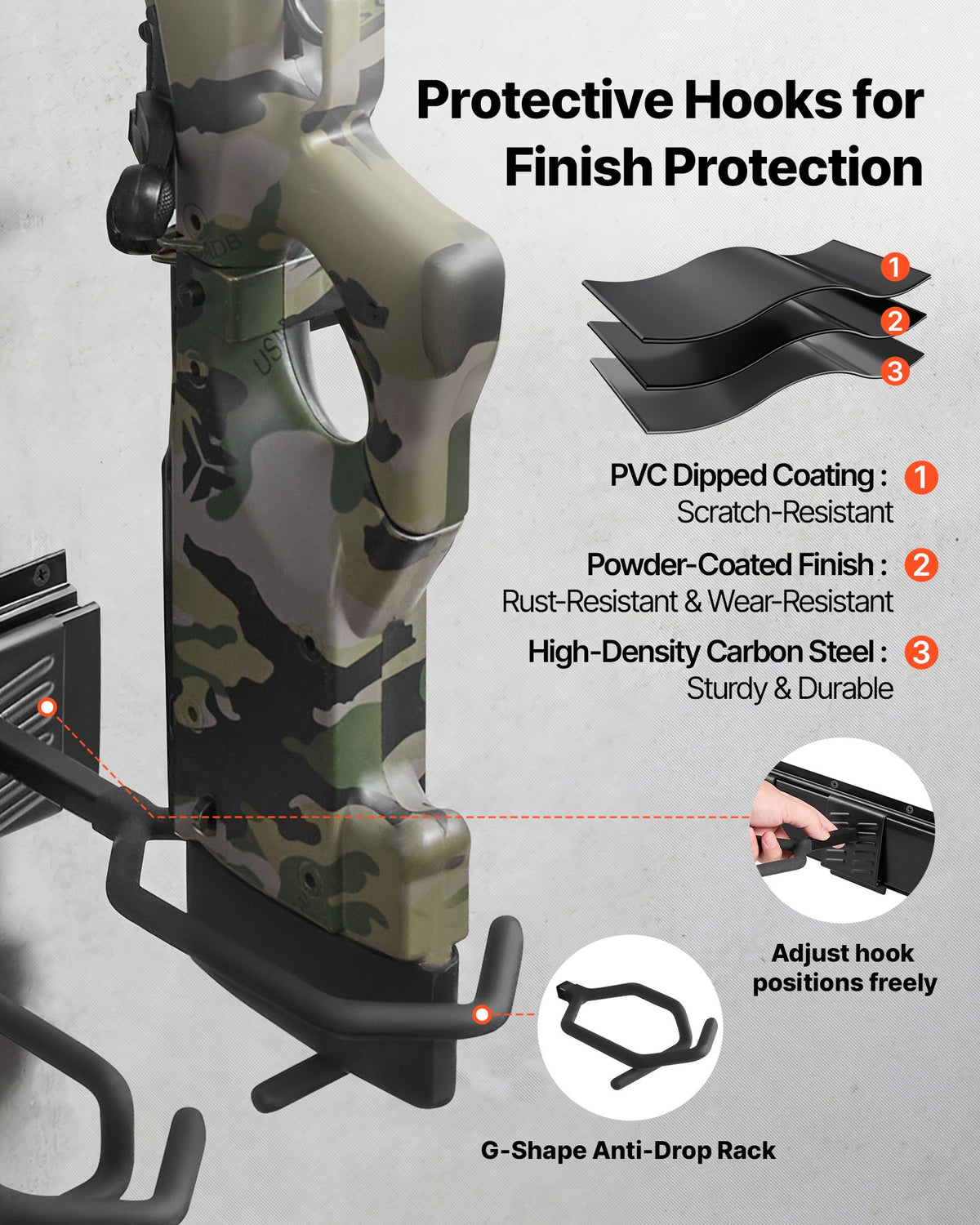 VEVOR Indoor Gun Rack, Heavy Duty Steel, Wall Mount Rifle and Shotgun Rack, 8 Slots for Long Guns, Gun Display Rifle Storage Holder with Screws, for Home Garage Office Retail Shop Hunting Cabin Wall - CLQJJS8QW0007B6X8001V0 - view 5