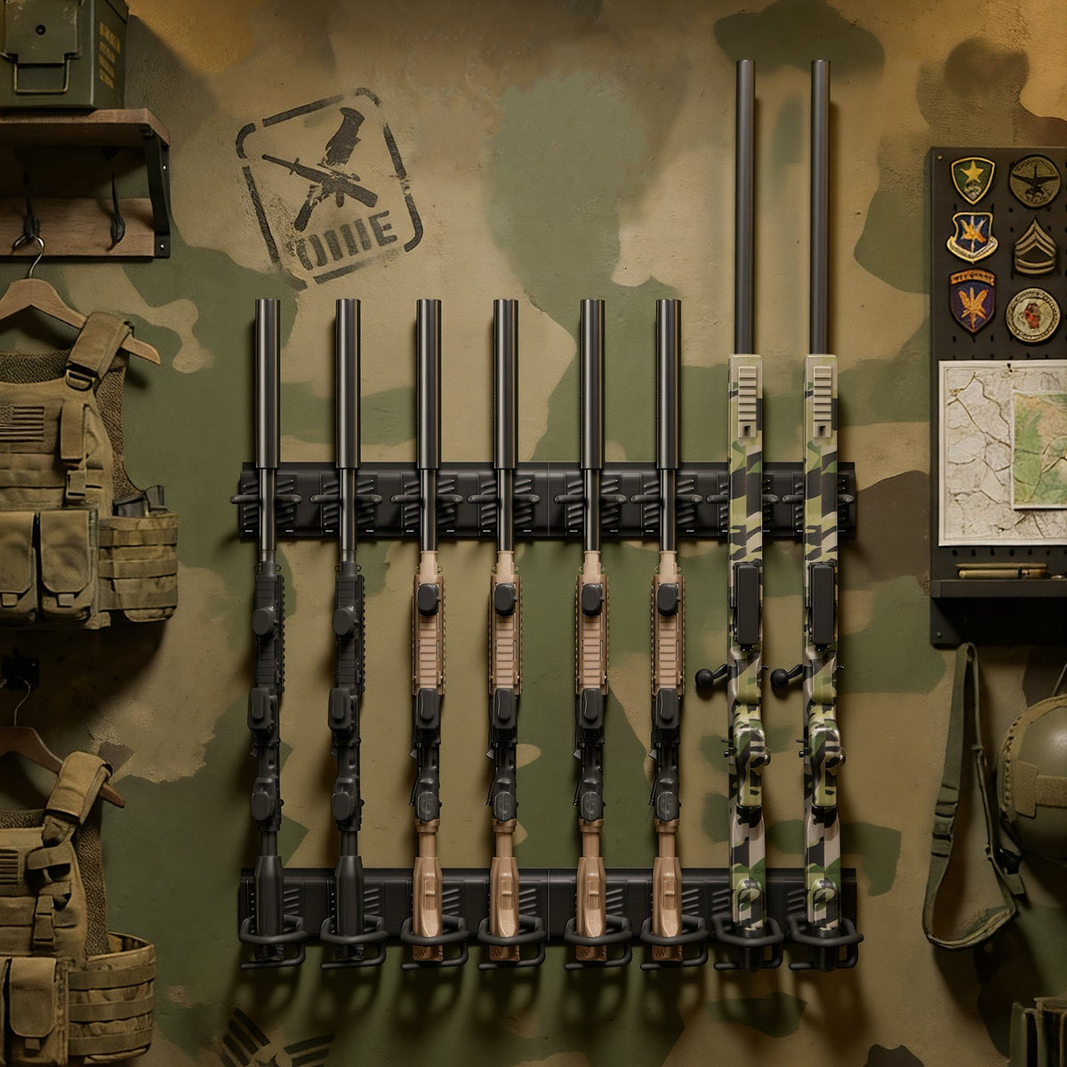VEVOR Indoor Gun Rack, Heavy Duty Steel, Wall Mount Rifle and Shotgun Rack, 8 Slots for Long Guns, Gun Display Rifle Storage Holder with Screws, for Home Garage Office Retail Shop Hunting Cabin Wall - CLQJJS8QW0007B6X8001V0 - view 9