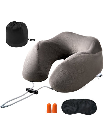 VEVOR Travel Pillow, Neck Pillow for Traveling, Upgraded Bamboo Charcoal Memory Foam Travel Neck Pillow with Eye Mask, Earplugs and Storage Bag, Suitable for Plane Car Home Recliner Use(Dark Gray) - CLTCSLXZJYHM8VYJ8V0 - view 1