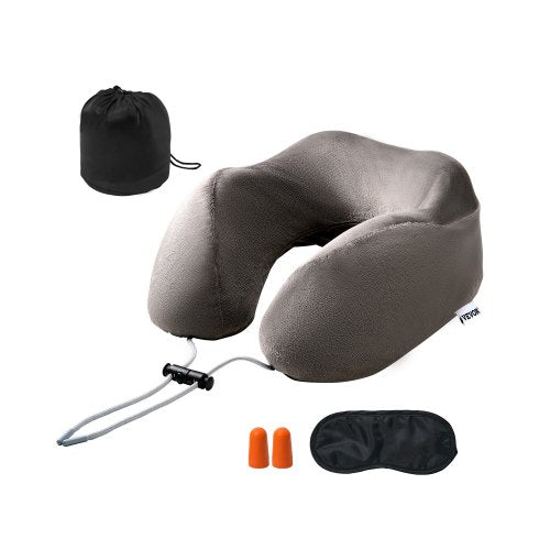 VEVOR Travel Pillow, Neck Pillow for Traveling, Upgraded Bamboo Charcoal Memory Foam Travel Neck Pillow with Eye Mask, Earplugs and Storage Bag, Suitable for Plane Car Home Recliner Use(Dark Gray) - CLTCSLXZJYHM8VYJ8V0 - view 2